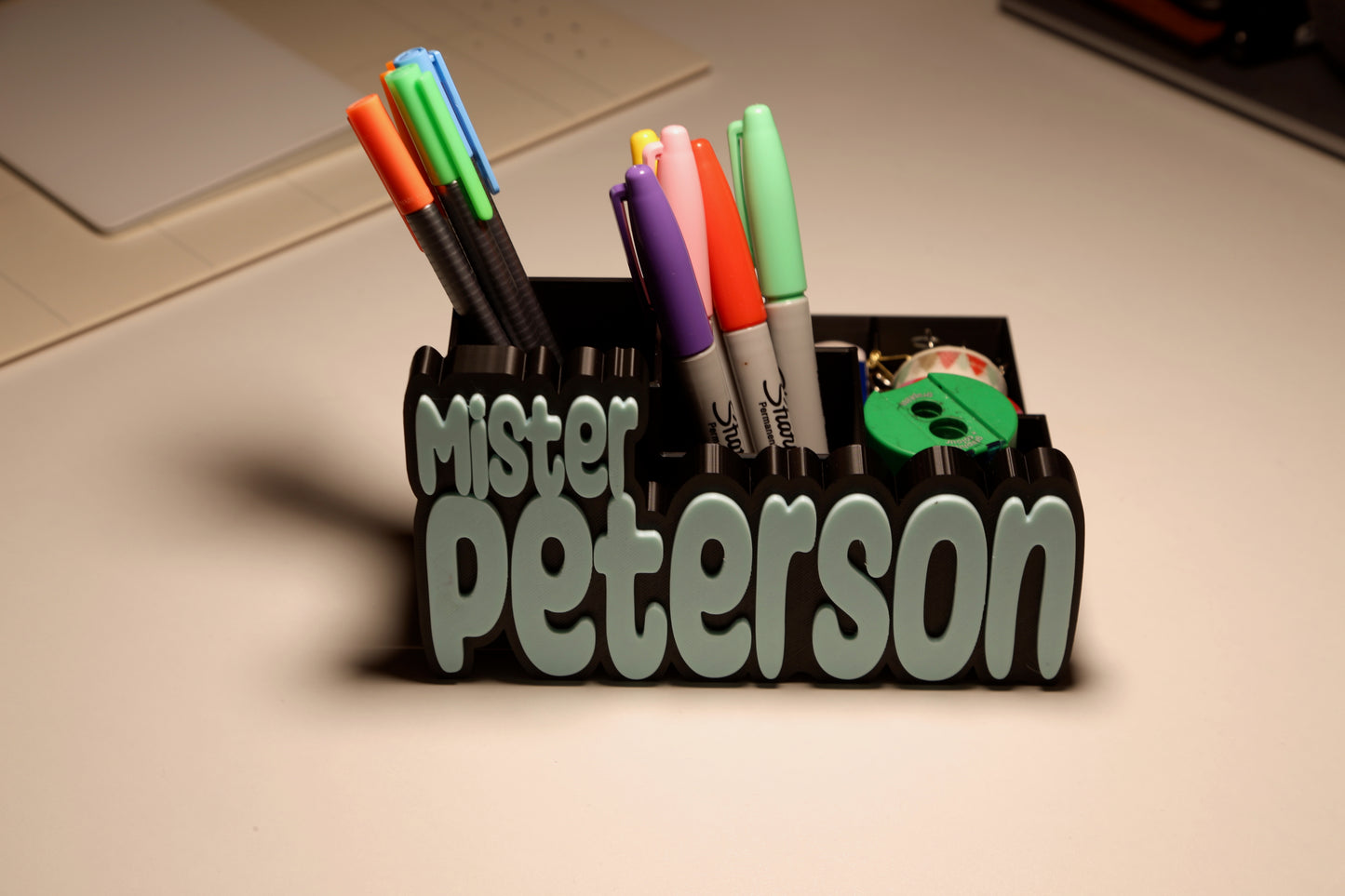 Custom Desk Organiser with 3D Name Plate – Personalized Gift for Teachers & Office Desks