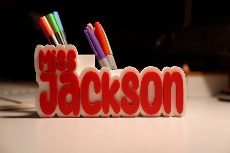 Custom Desk Organiser with 3D Name Plate – Personalized Gift for Teachers & Office Desks