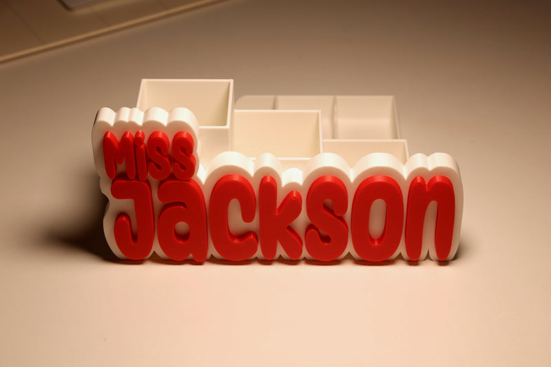 Custom Desk Organiser with 3D Name Plate – Personalized Gift for Teachers & Office Desks